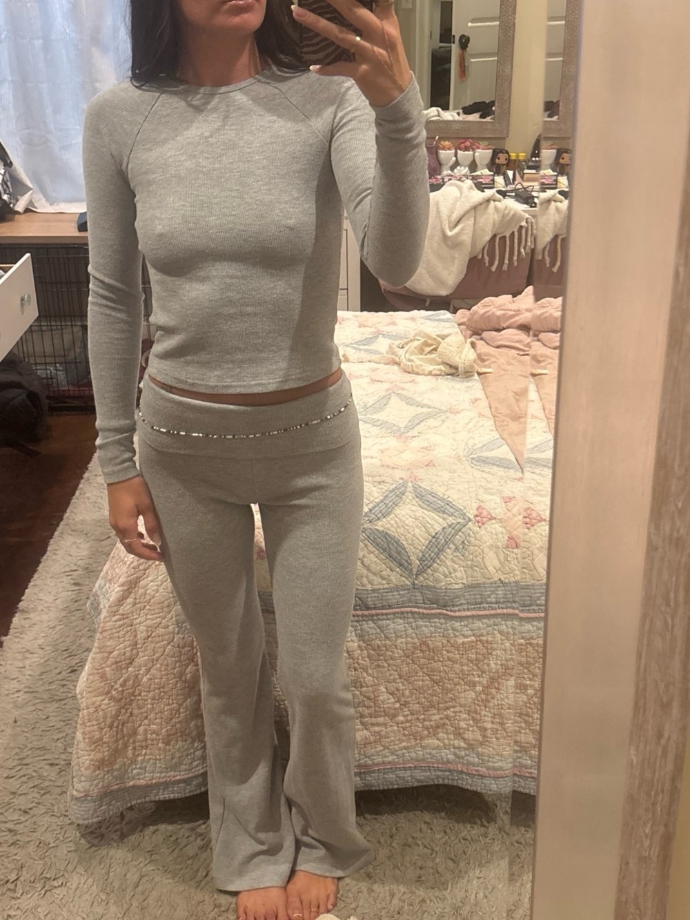 Edikted Light Gray Ribbed Long Sleeve set